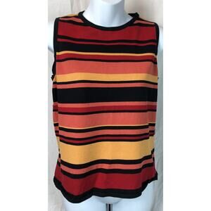 Vintage Two Fifty Five Silk Knit Tank Sweater M Colorful Stripe Sleeveless Y2K